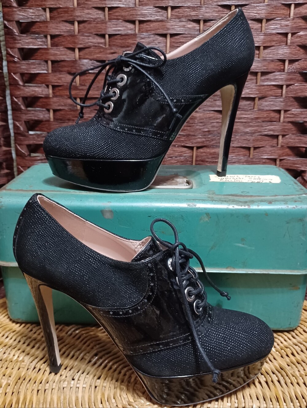 Stuart Weitzman Black Lace-Up Platform Stiletto Heels
